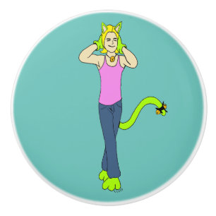 catgirl ceramic knob