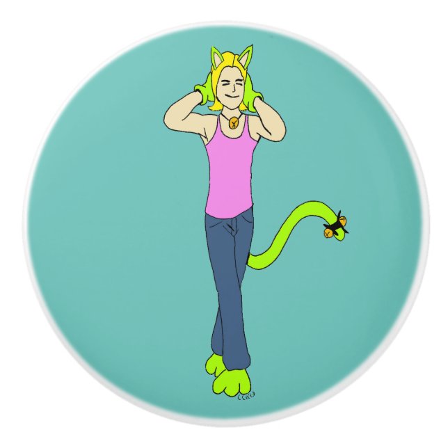 catgirl ceramic knob (Front)