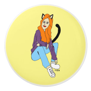 catgirl   ceramic knob