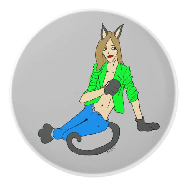 catgirl     ceramic knob (Front)