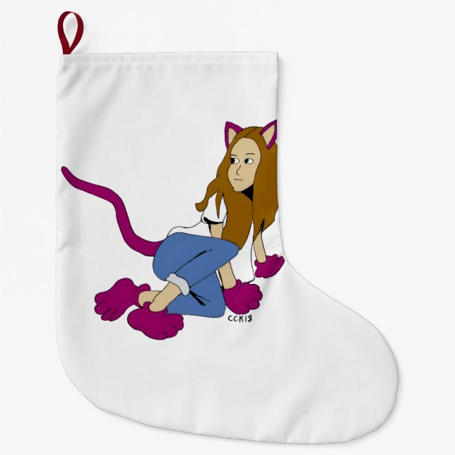 catgirl  large christmas stocking (Front)