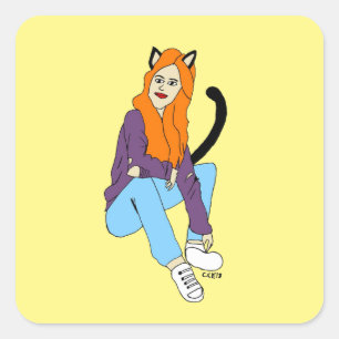 catgirl square sticker