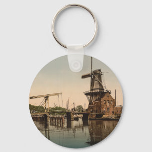 Catharine Bridge and Windmill, Haarlem, Netherland Key Ring