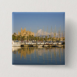 Cathedral and marina, Palma, Mallorca, Spain 15 Cm Square Badge