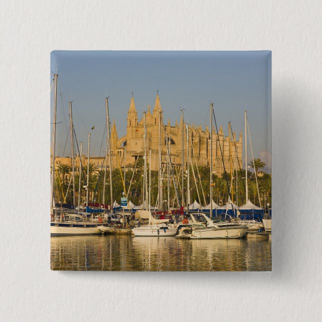 Cathedral and marina, Palma, Mallorca, Spain 2 15 Cm Square Badge (Front)
