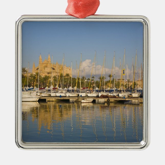 Cathedral and marina, Palma, Mallorca, Spain Metal Tree Decoration (Front)