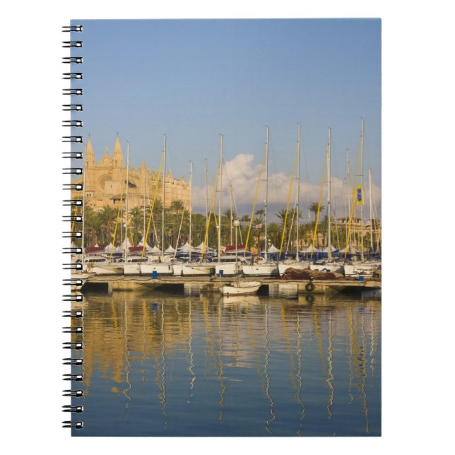 Cathedral and marina, Palma, Mallorca, Spain Spiral Notebook (Front)