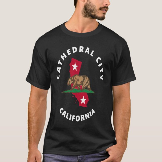 Cathedral City California CA Flag and Bear Badge S T-Shirt (Front)