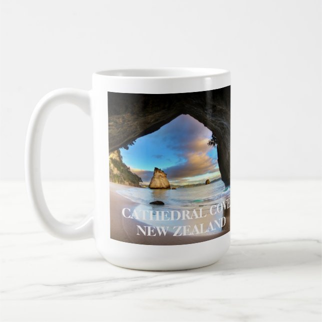 Cathedral Cove New Zealand Beach Ocean Coffee Mug (Left)