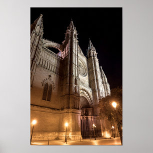 Cathedral of Palma de Mallorca at night - Spain Poster