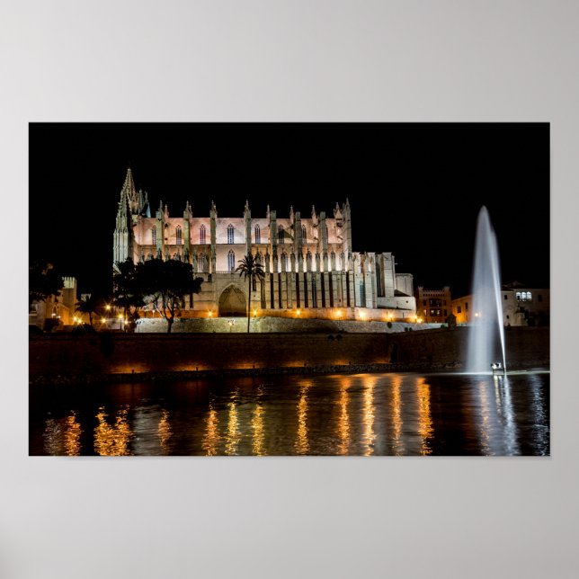 Cathedral of Palma de Mallorca at night - Spain Poster (Front)