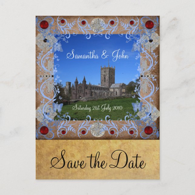 Cathedral Photoframe Save the Date Postcard (Front)
