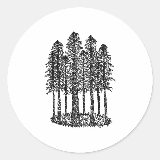 Cathedral Ring (Coastal Redwoods Sketch) Classic Round Sticker (Front)