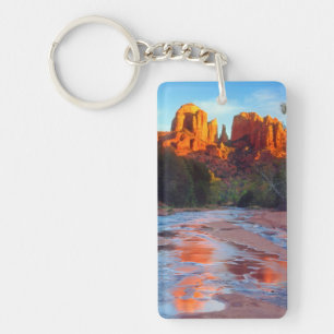 Cathedral Rock reflecting in Oak Creek at Sunset Key Ring