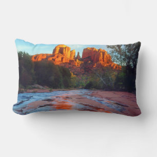 Cathedral Rock reflecting in Oak Creek at Sunset Lumbar Cushion