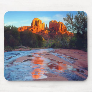Cathedral Rock reflecting in Oak Creek at Sunset Mouse Pad
