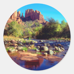 Cathedral Rock reflecting in Oak Creek Classic Round Sticker