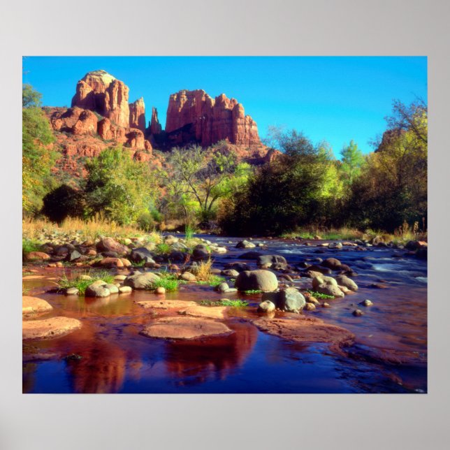 Cathedral Rock reflecting in Oak Creek Poster (Front)