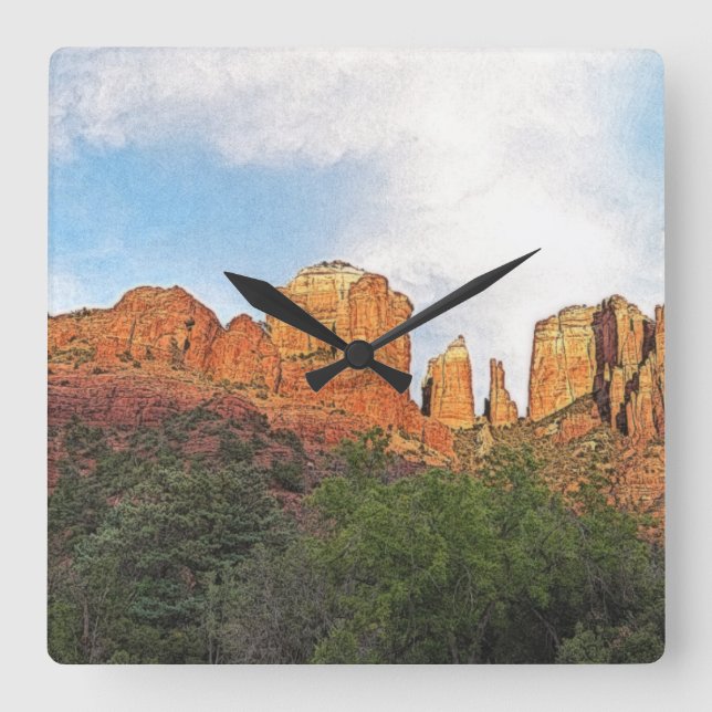 Cathedral Rock Sedona Arizona Square Wall Clock (Front)