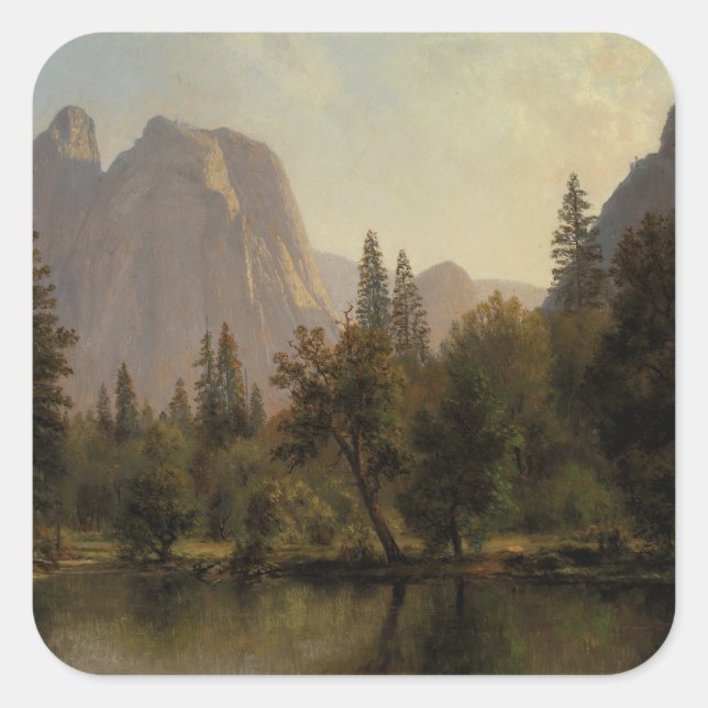 Cathedral Rocks, Yosemite Valley Albert Bierstadt Square Sticker (Front)