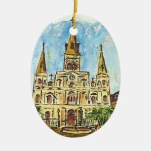 Cathedral Watercolor Ceramic Tree Decoration