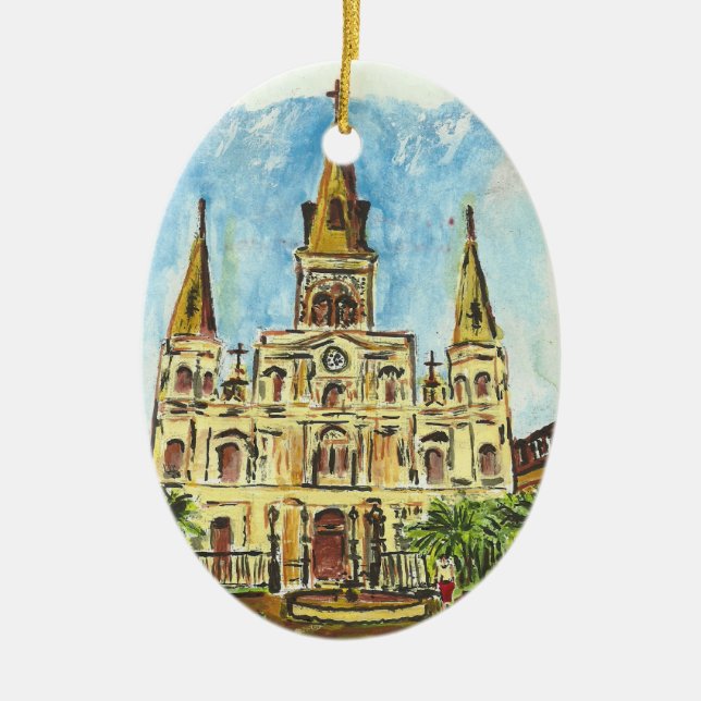 Cathedral Watercolor Ceramic Tree Decoration (Front)