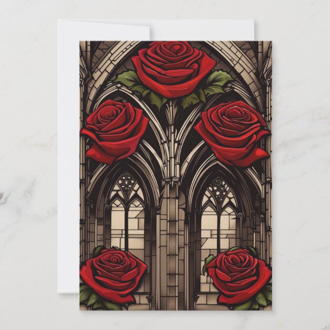 Cathedral Window and Roses Gothic Elegance Wedding Invitation (Front)