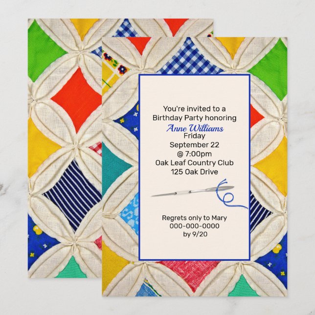 Cathedral Window Quilt Birthday Party Invitation (Front/Back)