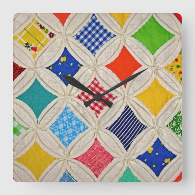Cathedral Window Quilt design Square Wall Clock (Front)