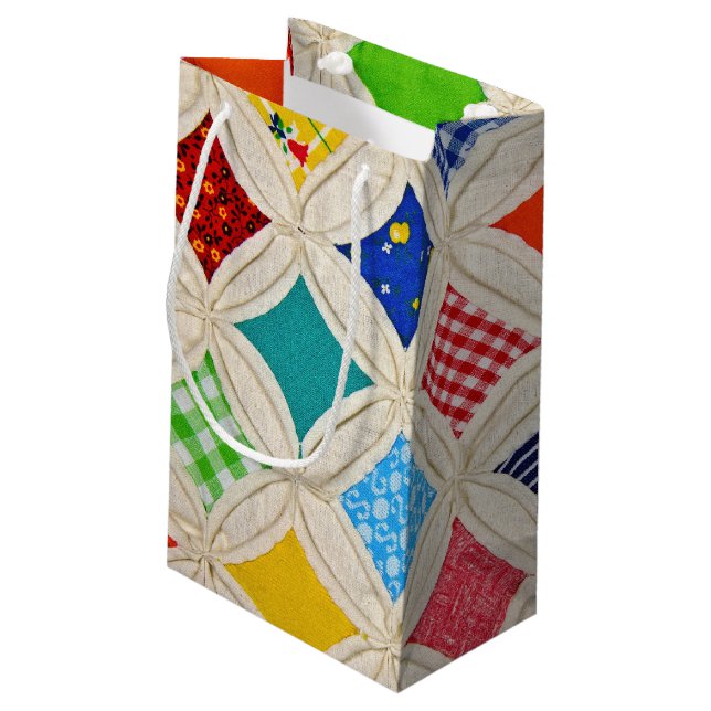 Cathedral Window quilt pattern Small Gift Bag (Back Angled)