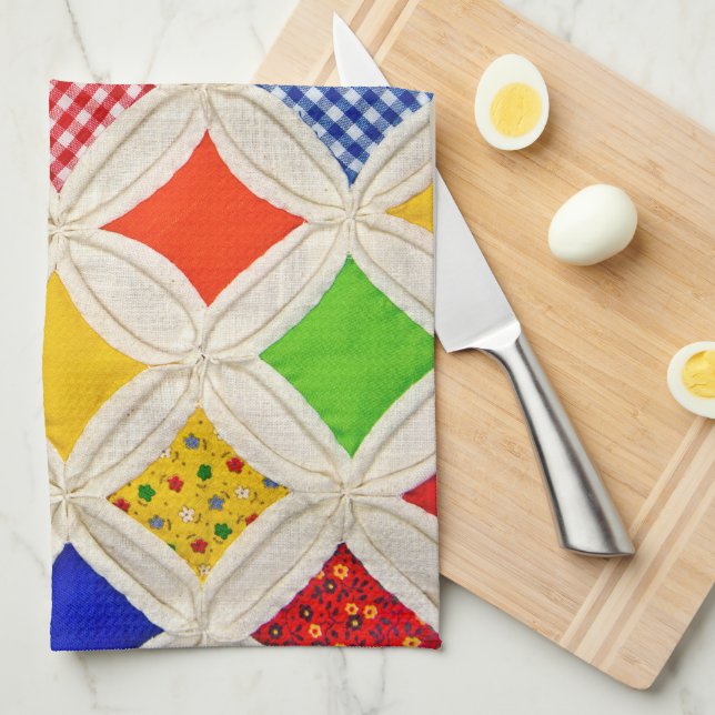 Cathedral Window Quilt Pattern Tea Towel (Quarter Fold)