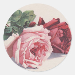Catherine Klein's Pink & Red Roses Classic Round Sticker