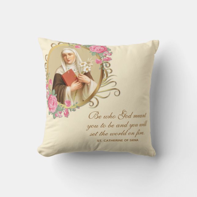 Catherine of Siena Prayer Quote Roses Religious Cushion (Front)