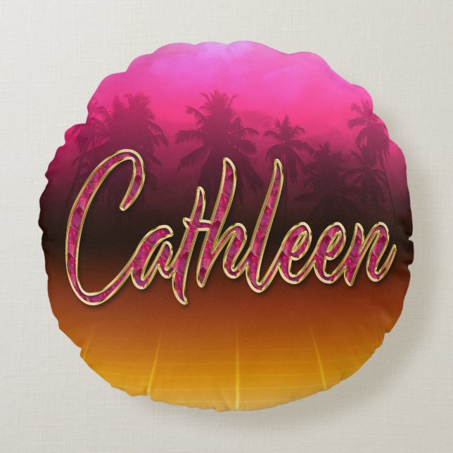 Cathleen First Name Golden pink cushion (Front)