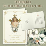 Catholic 50th Wedding Jubilee Anniversary Jesus Card<br><div class="desc">Celebrate a special couples Wedding Anniversary with this beautiful traditional Catholic image of the Sacred Heart of Jesus. Inside is a scripture verse,  gold cross with wedding rings,  and the image of the Sacred Heart. All text and fonts may be modified.</div>