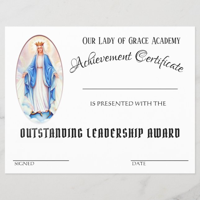 Catholic Achievement Award School Certificate Flyer (Front)
