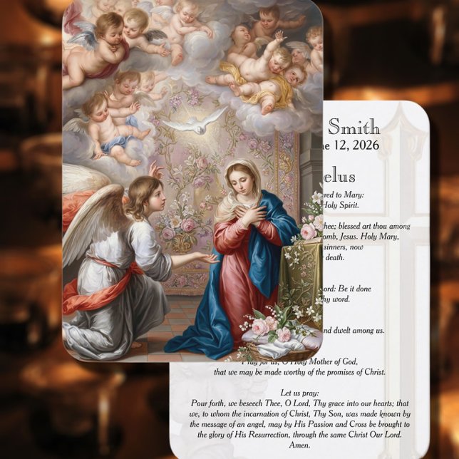 Catholic Annunciation Mary Angelus Prayer Card (Bring peace and comfort to family and friends with this elegant Catholic angel memorial prayer card)