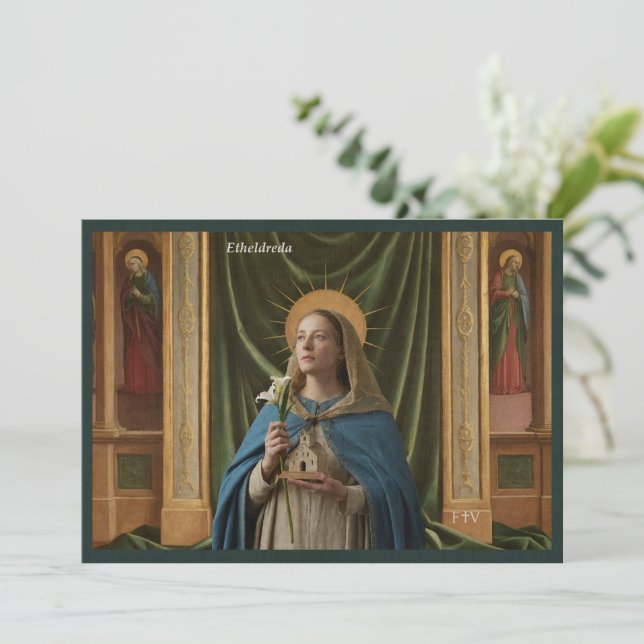 Catholic Art Postcard | Saint Etheldreda (Standing Front)