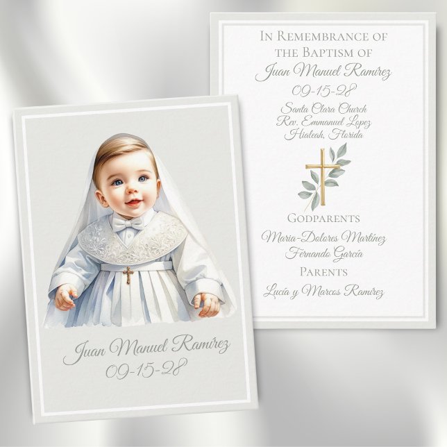 Catholic baptism baby boy green remembrance card (Creator Uploaded)