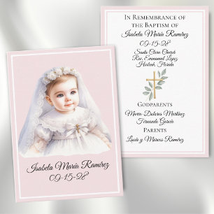 Catholic baptism baby girl pink remembrance card