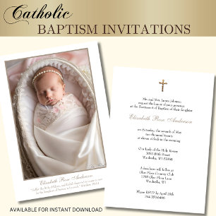 Catholic Baptism Baby Photo Scripture Cross Invitation