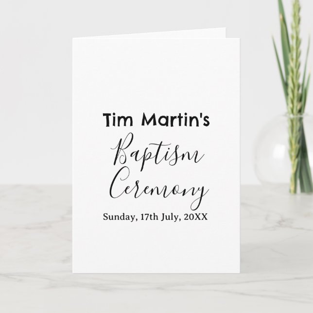 Catholic baptism ceremony name date simple minimal card (Front)