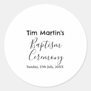 Catholic baptism ceremony name date simple minimal classic round sticker