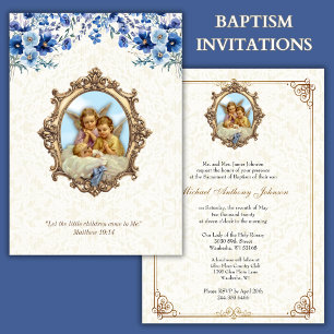 Catholic Baptism Christening Angels Floral Invitation