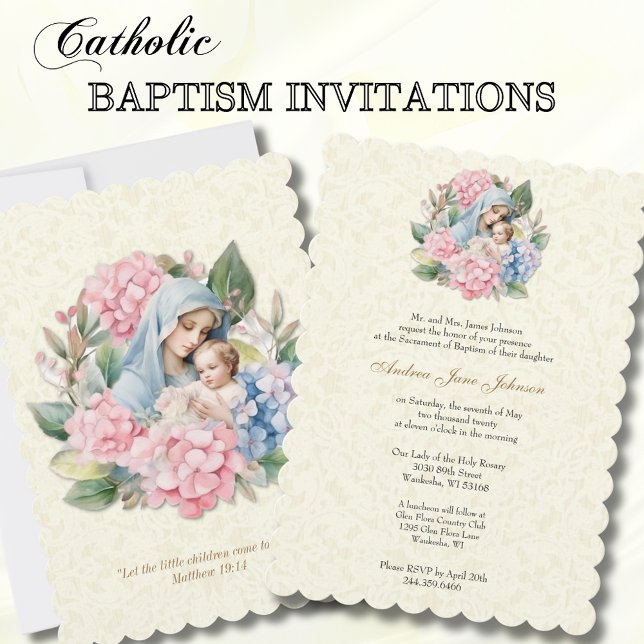 Catholic Baptism Christening Blessed Mother Jesus Invitation (Creator Uploaded)