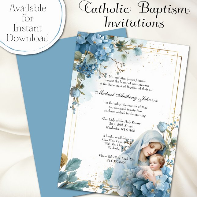 Catholic Baptism Christening Blessed Mother Jesus Invitation (Creator Uploaded)