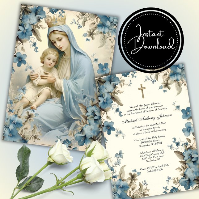 Catholic Baptism Christening Blessed Mother Jesus Invitation (Creator Uploaded)