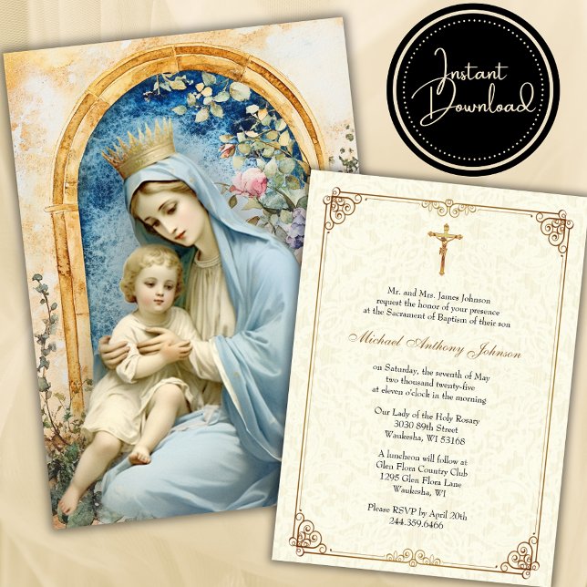Catholic Baptism Christening Blessed Mother Jesus Invitation (Creator Uploaded)