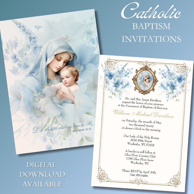 Catholic Baptism Christening Blessed Mother Jesus Invitation (Creator Uploaded)