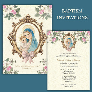 Catholic Baptism Christening Blessed Mother Jesus Invitation